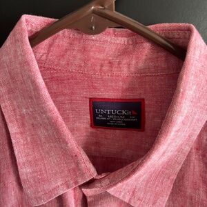 UNTUCKit Wrinkle Free Shirt Mens Med Red 100% Linen Long Sleeve Casual